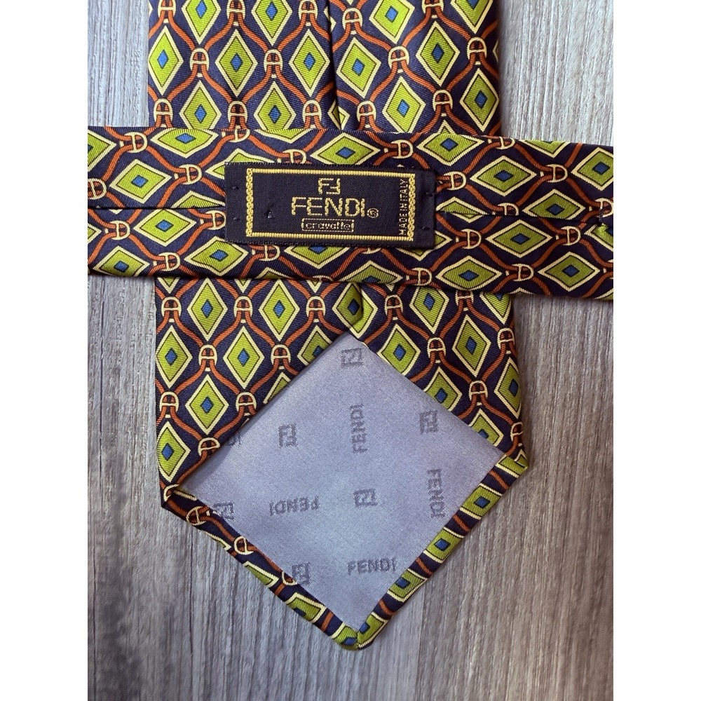 Fendi Silk Tie Mens OS Green Navy Geometric Italy
